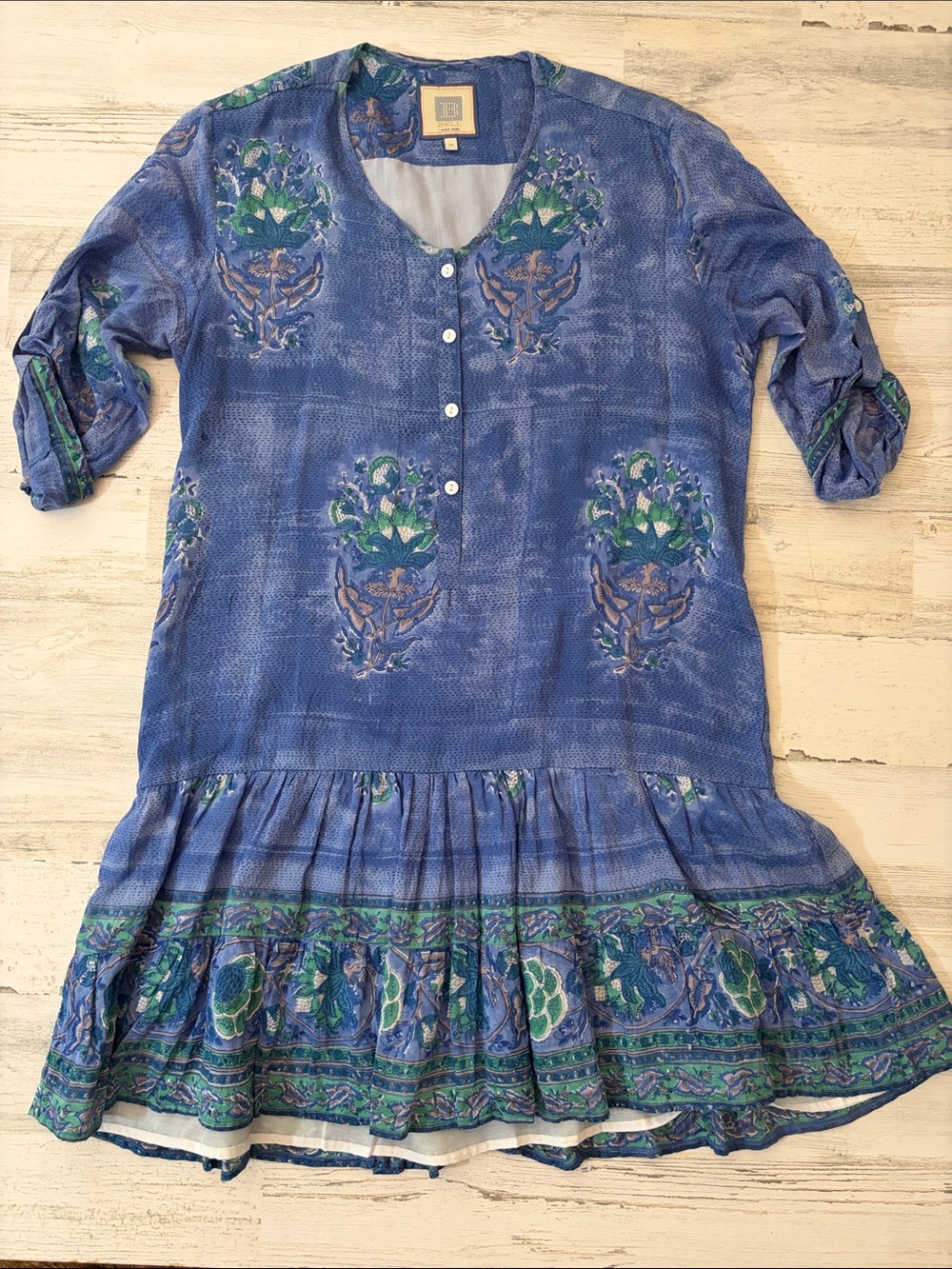 Bell Bohemian Blue Floral V-Neck Mini Dress - Picture 2 of 9